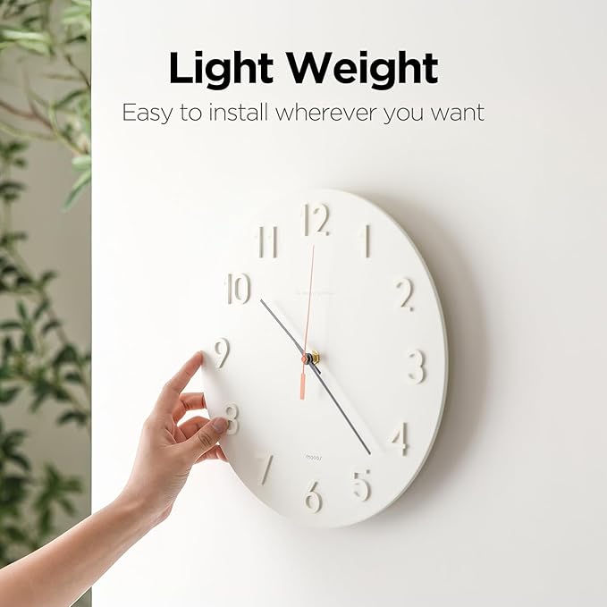 mooas 3D Numbers Modern Wall Clock, 12" Silent Non-Ticking Sweep Movement Decorative Battery Operated Analog Wall Clock for Home Décor Living Room Kitchen Bedroom Office School Hotel (Silver)