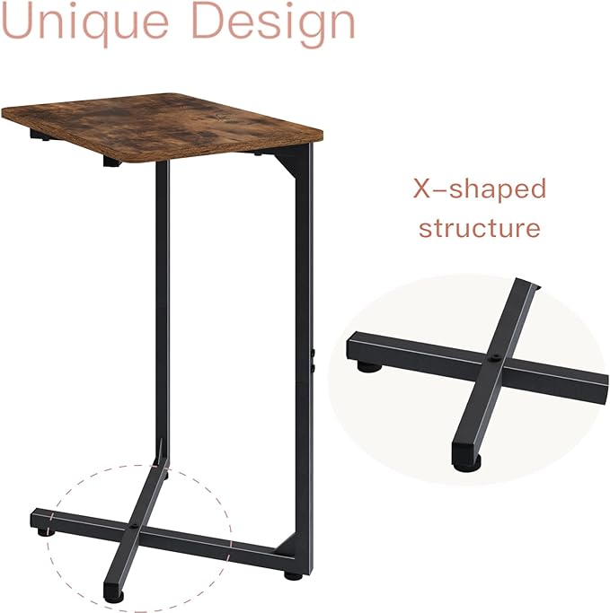 NEFROM C-Shaped End Table, Small Side Table for Couch, Sofa TV Tray Table for Living Room, Bedroom, Bedside ET-X-BRW1