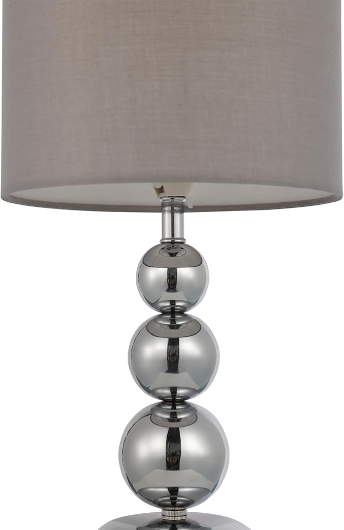 Small Modern Bedside Table Lamp, 7 x 7 x 13 Inch Farmhouse Table Lamps, Silver Metal Ball Table Lamp for Living Room Bedrooms and Office (Silver-Grey Fabric Lampshade)