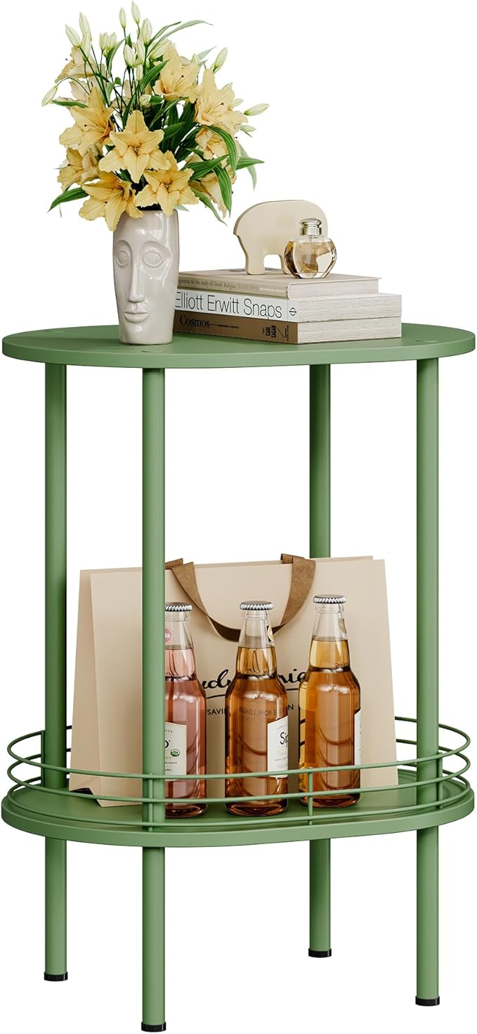 Small Round Side Table,Bedside Table with Storage, Morden Round Nightstand, Samll Side Table for Living Room，Bathroom,Bedroom, Nursery, Laundry, Green