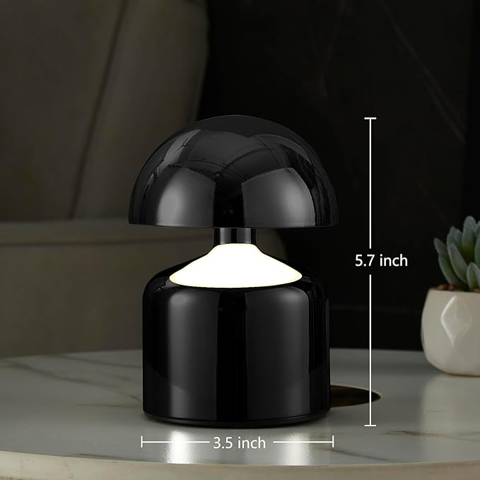 Modern Cordless Mushroom Small Table Lamp Touch LED Lamps, 3-Way Dimmable Bedside Nightstand Lamp Mini Rechargeable Night Light for Bedroom, Living Room