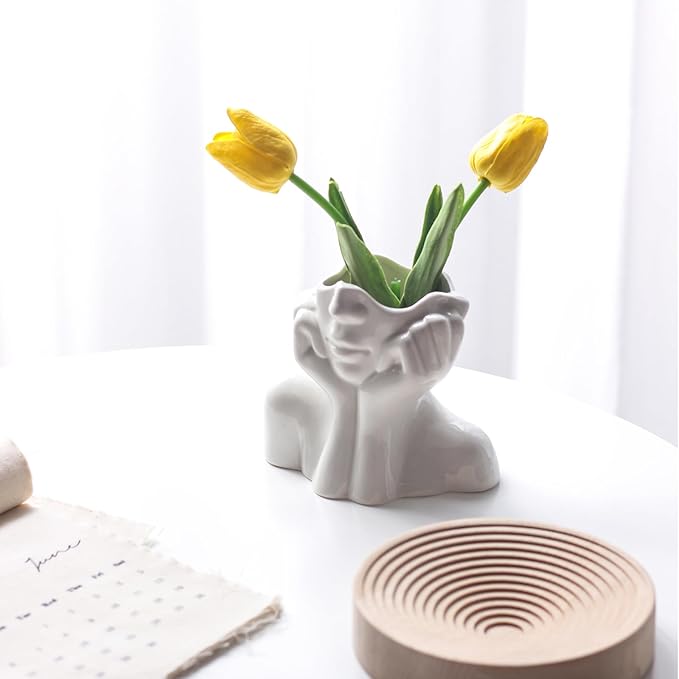 Face Vase,Ceramic Body Vase Female Form Ideal Shelf Decor,Modern Flower Vase for Table Decor,Farmhouse Small vase Bookshelf Decor 7.09'' L X 5.91'' H