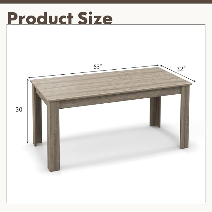 GOFLAME Dining Table for 4-6 People, 63” Modern Kitchen Table with L-Shaped Legs, 330 lbs Weight Capacity, Large Wooden Rectangular Dinner Table for Dining Room, Living Room, Oak
