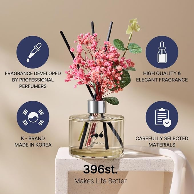 396 st. Preserved Baby's Breath Flower Reed Diffuser, Black Cherry, 200ml(6.7oz) / Reed Diffuser Sets, Home Fragrance, Scented Oils, Home & Bathroom Décor