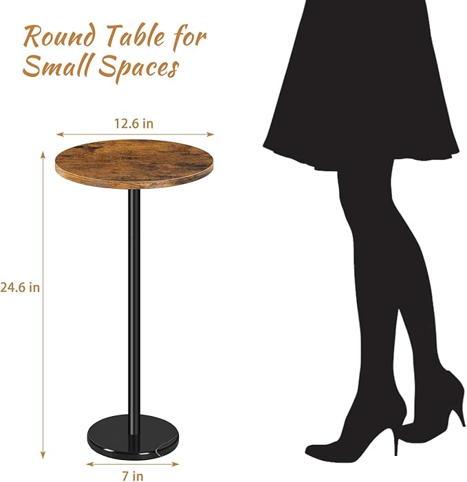 smusei Drink Table Small Side Table with Marble Base Pedestal Side Table Drink Tables for Small Spaces Round End Table Mini Side Table for Sofa Couch Chair Patio, Brown and Black