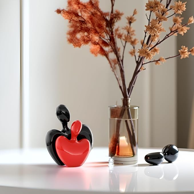 XMGZQ Mini Hugging Couple Statue Ceramic Lover Figurine Home Decor is a Romantic Gift for Her on Wedding Anniversary and Valentines, TV Stand Decoration Knick Knacks for Shelves (Red)