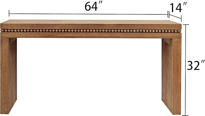 64" Console Table for Living Room, Long Sofa Table Behind Couch with Real Wood Beads Decoration, Retro Entryway Table for Hallway Foyer, Wood Color