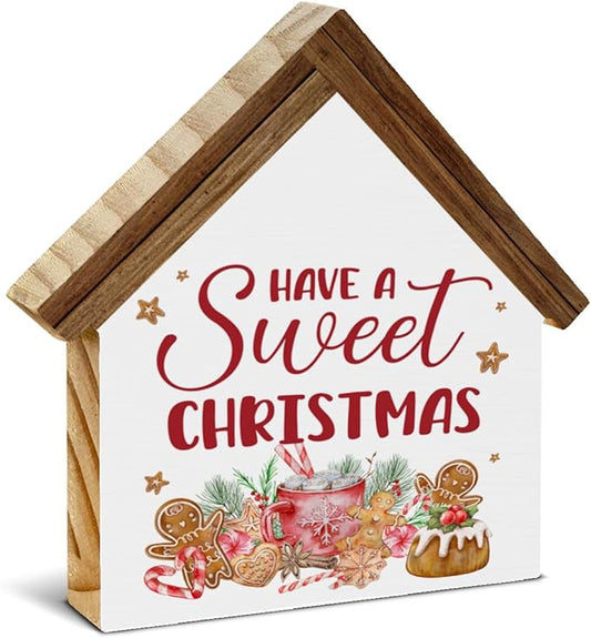 Christmas Kitchen Decor, Have a Sweet Christmas House Shaped Wood Block Sign Gingerbread Hot Cocoa Decor Xmas Holiday Kitchen Hot Cocoa Bar Decorations for Desk Table Shelf