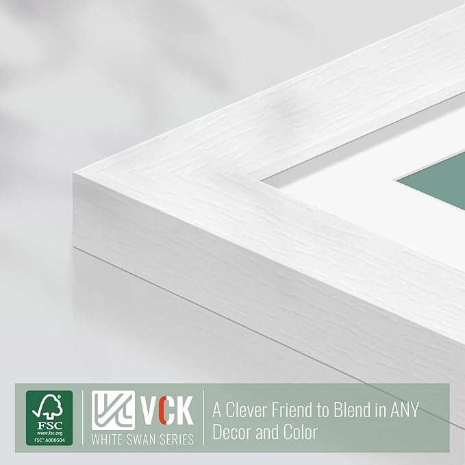 VCK 12x16 Picture Frame Set of 2 - White, Matted to 8x12 or 12x16 without Mat, Textured Exclusive Wooden Photo Frames with HD Glass, Wall Hanging