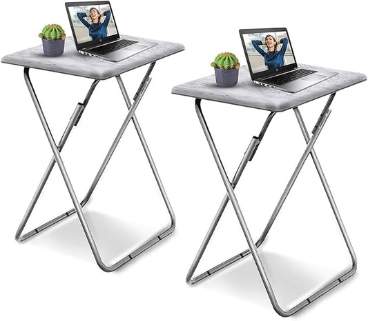 Garden 4 You TV Tray Table, Folding Dinner Tray With No Assembly Required, Sturdy Foldable Snack Eating Table for Living Room, 2PCS (White Marble)