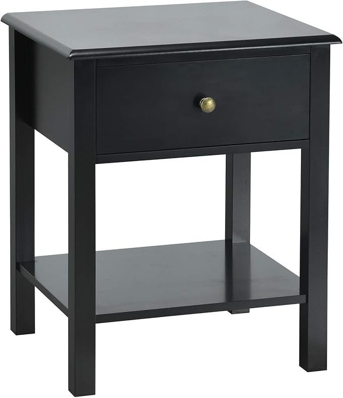 Giantex Nightstand, 2-Tier End Table with Drawer and Open Storage Shelf, Modern Bedside Tables, Wooden Side Table Night Stand for Bedroom, Dorm, Small Spaces, Easy Assembly, Black