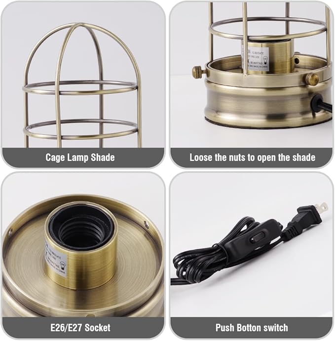 Cerdeco Small Retro Bronze Vintage Table Lamp,Industrial Desktop Lamp for Bedside,Bar,Cafe,Bedroom,livingRoom,(Bulb Not Included)