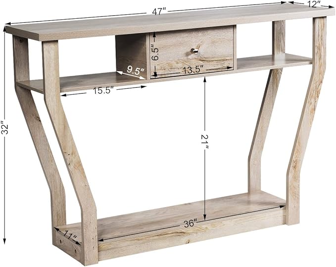 Safeplus 47" Accent Console Tables with Drawer and Shelf for Living Room Hallway Entryway