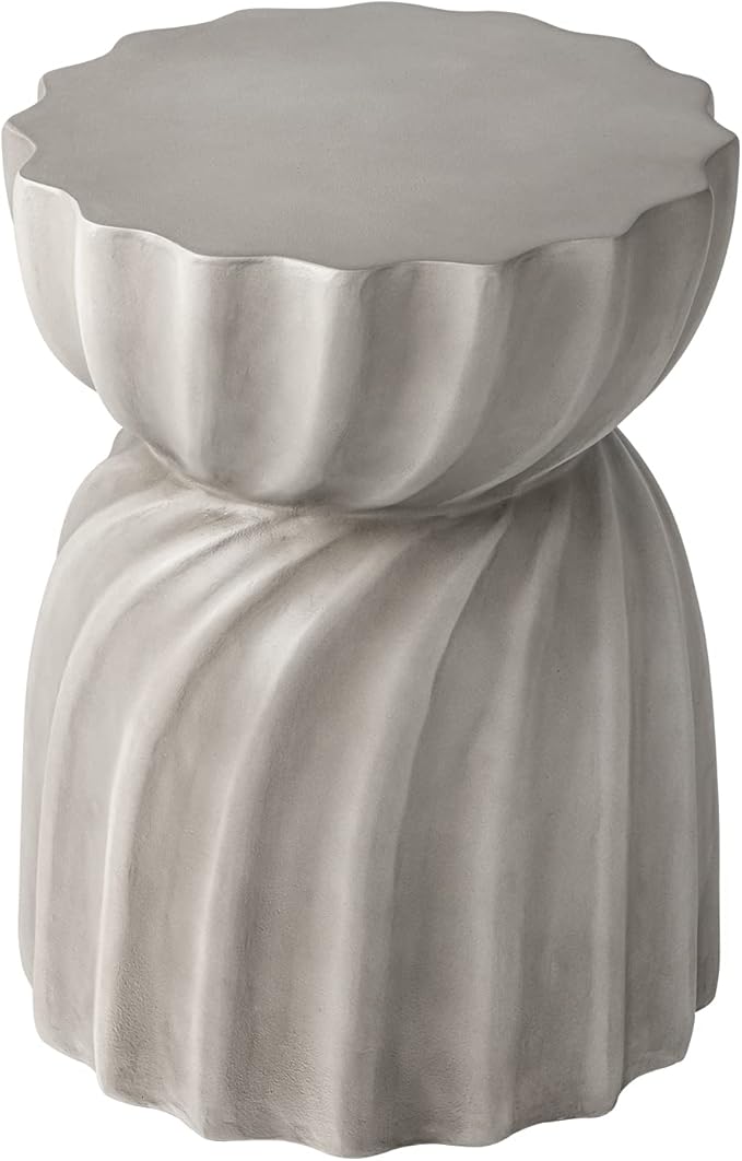 HOMPUS Unique Outdoor Concrete Side Table Set of 2, Garden Stool, 2 Piece Round Patio MgO End Table, Lightweight Small Accent Table for Indoor Outdoor Use, Patio, Garden, Backyard, Natural Grey