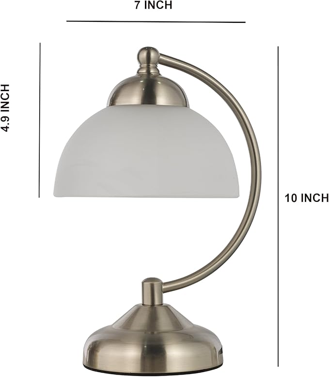 Small Modern Touch Glass Bedside Table Lamp, 7 x 7 x 10 Inch Bronze Base Table Lamp for Bedrooms and Office (White Frosted Glass Shade)