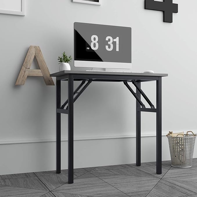 Need Folding Computer Desk - 31.5 Inch Foldable Office Writing Work Study Kids Student Teacher Home Bedroom Table for Small Space, Grey