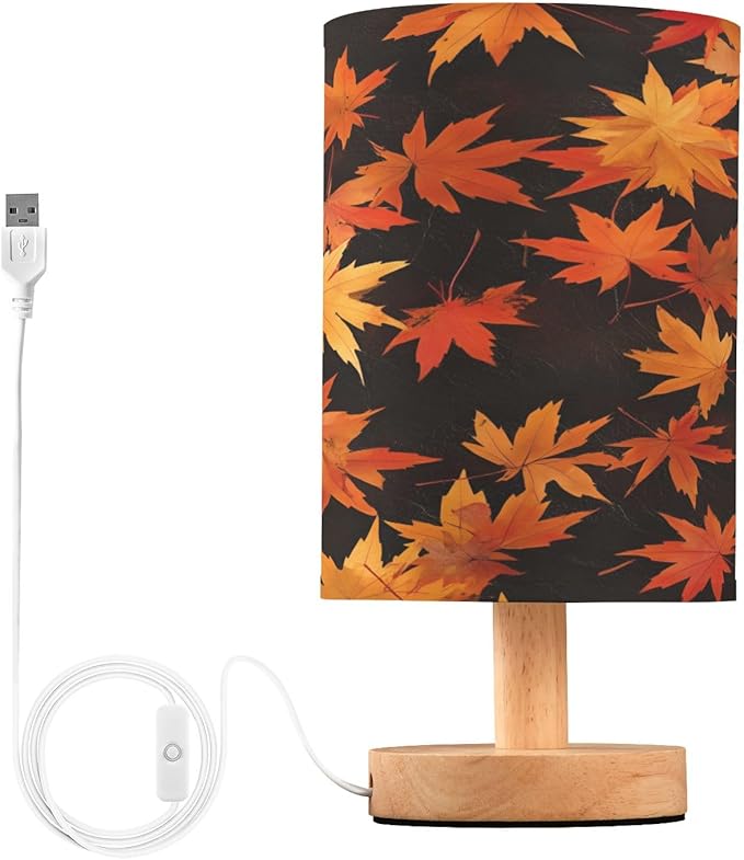 Bolaz Small Table Lamp for Bedroom Yellow Maple Table Lamp Nightstand Lamp for Livingroom Office Reading Working Table Desk