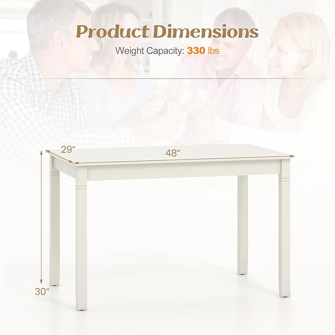 Giantex Dining Table for 4 People, 48” x 29” Kitchen Table with Wood Legs, Rectangular Dinner Table for Small Space, Apartment, Living Room, Dinette Table, Load 330 Lbs, Dining Room Table (White)
