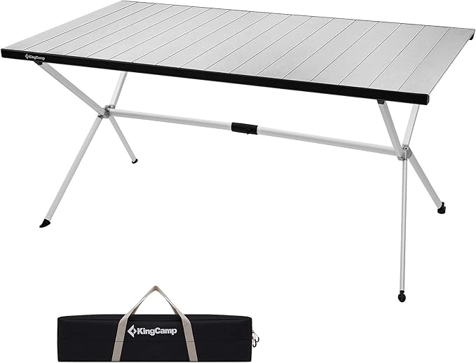 KingCamp Folding Camping Table Aluminum Roll Up Table Oversized Large Camp Table Stable Portable Outdoor Folding Table for Picnic Camping Barbecue Backyard Party,57.4''×31.4''4-6 Person,Support 120lbs