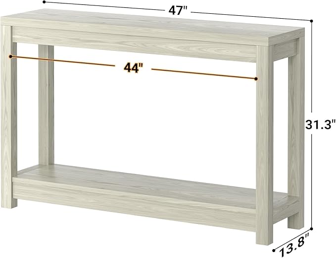 47" Farmhouse Wood Entryway Table Narrow Console Table with Storage Behind Couch Sofa Table with Shelves Entry Way Table with Open Storage, Easy Assembly, Classical Washed Oak