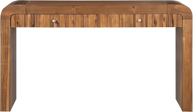 kevinplus 54.3'' Rustic Wood Console Table Sofa Table with Fluted Drawer Storage for Entryway, Modern Elegant Design & Curved Edge, Easy Assemble, Brown