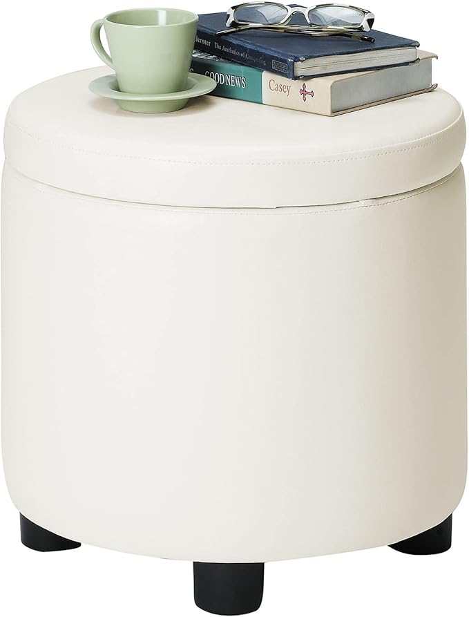 Designs4Comfort Round Accent Storage Ottoman with Reversible Tray Lid