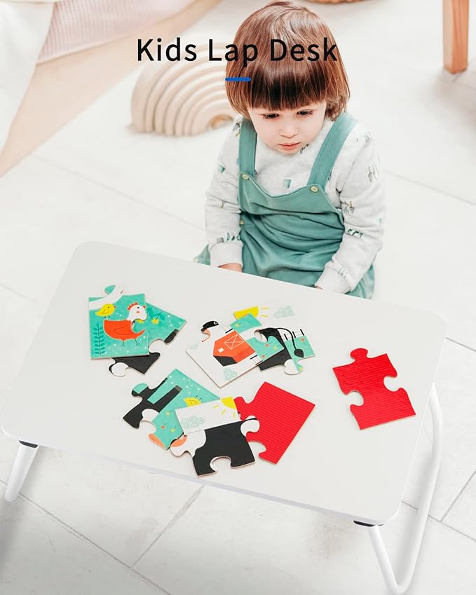 Folding Lap Desk, Ruxury Laptop Stand Bed Desk Table Tray, Breakfast Serving Tray, Portable & Lightweight Mini Table for Sofa Couch Floor - White