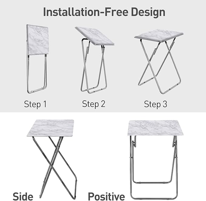 Garden 4 you Tv Trays, Folding Tray Table, Dinner Tray Table with No Assembly Required&Sturdy, Foldable Snack Eating Trays Table for Living Room, 15 x 18.9 x 26 in(White Marble,1PC)