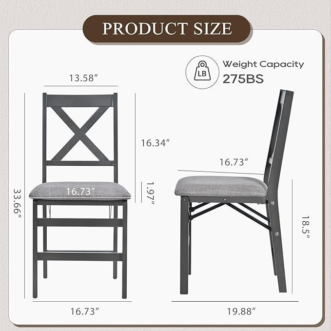 COLAMY Folding Dining Chairs Set of 4, Foldable Chairs with Padded Seats, Wood Folding Dining Room Chairs for Kitchen, Party, Camping, Dark Grey
