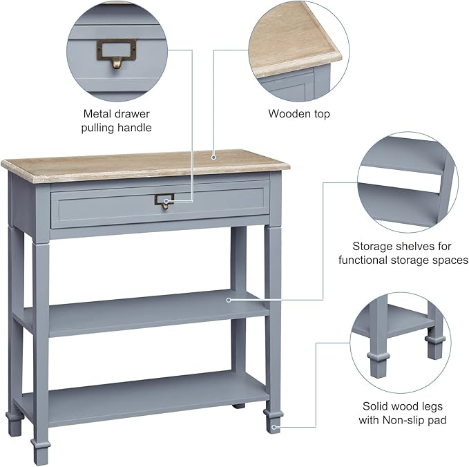 KINTNESS Entryway Table, Narrow Console Table Hallway Tables with Storage for Living Room/Hallway/Foyer, Grey