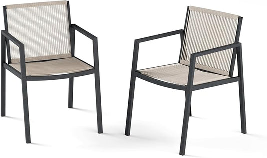 ZANDOR Outdoor Patio Dining Chairs Set of 2,Aluminum Patio Dining Chairs with Armrests, All-Weather Furniture for Lawn,Garden,Yard, Poolside and Indoor,Grey
