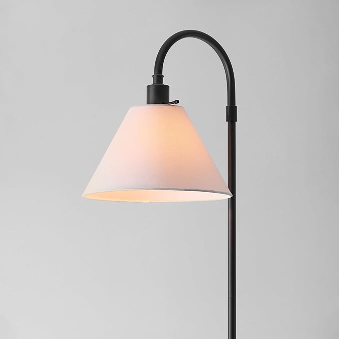 GLOBE Electric 61000146 62" Floor Lamp, Matte Black, White Fabric Shade, On/Off Rotary Switch on Socket, 6-Foot Black Cord, Reading Light, Bedroom, Living Room, Home Decor