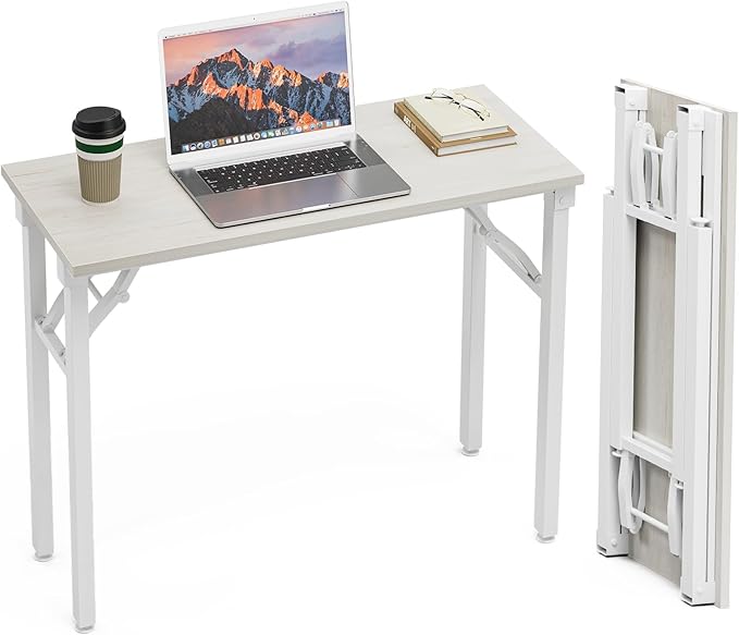 TEMI Small Computer Desk Folding Table - 35.8" Foldable Office Desk, No Assembly, Perfect for Small Spaces in Bedroom, Dorm, or Apartment, Portable Mini Desk or Study Table Compact Design, White Ash