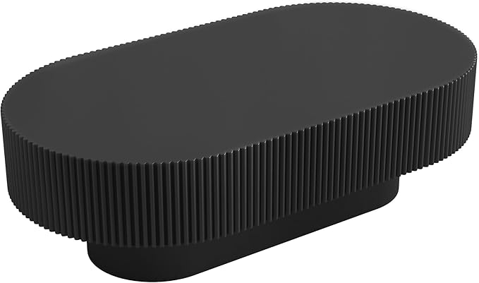 43.3" Oval Wood Coffee Table Modern Black Fluted Coffee Tables for Living Room Drum Coffee Table with Sturdy Pedesta Circular Center Table for Apartment Living Room,Easy Assembly