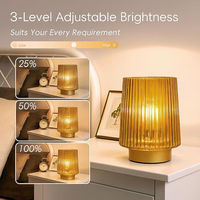 Battery Operated Lamp with Remote Control, Cordless Table Lamps for Home Decor, Portable Dimmable Brightness Small Lamp with Timer for Room Decorative Corner Bedroom (Golden Amber)