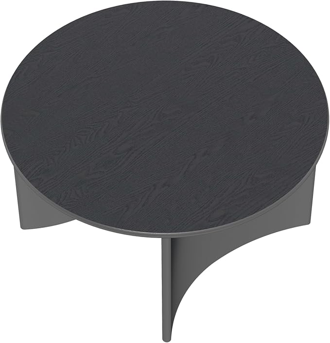 31.5" Mid Century Modern Coffee Table for Living Room, Round Table with Rubber Legs, Small Unique Cocktail Tea Table for Living Room Bedroom Apartment Small Space, Black