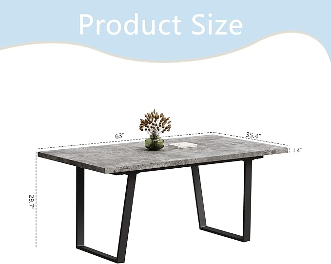 Modern Wooden Dining Table, 63'' Wooden Rectangle Table, Kitchen & Dining Room Table, Modern Kitchen Dining Table with Metal Legs for Living Room & Dining Room