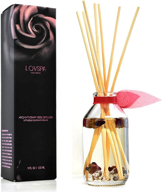 LOVSPA Reed Diffuser Set, Velvet Rose Scented Oil Diffuser with Sticks, Home Fragrance Accessories for Bathroom Shelf Decor, Aroma Diffusers for Home or Office Desk, USA Made