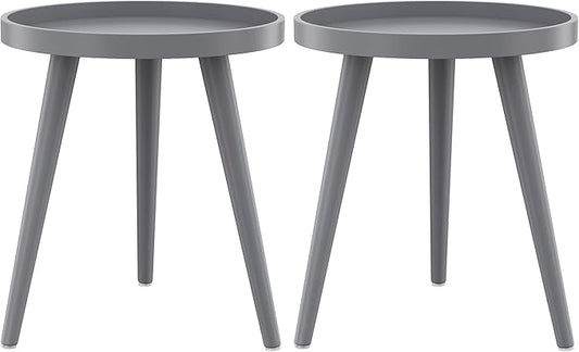 Apicizon Grey Round Side Table Set of 2, Tray Nightstand Sofa Coffee End Table for Living Room, Bedroom, Small Spaces, Easy Assembly Bedside Table, 15 x 18 Inches, Grey