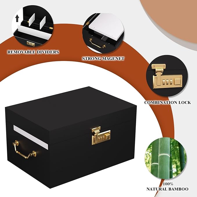 Lockable stash box with rolling tray – Premium bamboo box organizer with grinder, jars & brushes | Stylish wooden stash boxs, spacious Storage Box, great large stash box for home,Holiday Gift