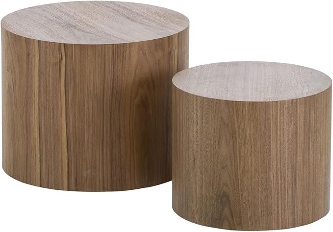 Nesting Coffee Table Set of 2, Modern Round Wooden Circle Accent Coffee Tables for Small Spaces Living Room Bedroom Balcony Office Drum Side Table