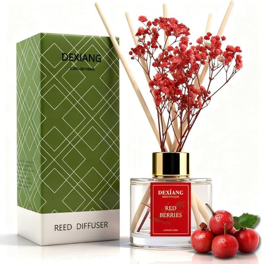 Reed Diffuser Set - 3.38 fl oz （100ml） Red Berries Home Fragrance Reed Diffuser for Bathroom Shelf Decor 6 Reed Stick
