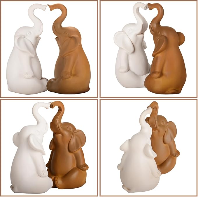 Loving Pair of Elephants, Handcrafted Resin Home Decor Statue Figurine Set, Lucky Gift for Women,Mon,Family, Couples & Elephant Lovers
