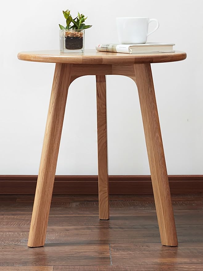 Solid Wood Round Side Table,End Table - FAS-Grade North American Oak,Elegant Round End Table with 3-Leg Design,Modern Natural Wood Accent Side Table for Living Room, Bedroom & Office Decor
