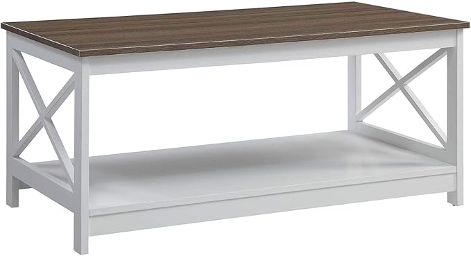 Convenience Concepts Oxford Coffee Table with Shelf, Driftwood/White