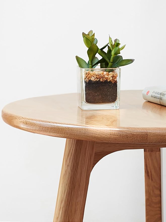 Solid Wood Round Side Table,End Table - FAS-Grade North American Oak,Elegant Round End Table with 3-Leg Design,Modern Natural Wood Accent Side Table for Living Room, Bedroom & Office Decor