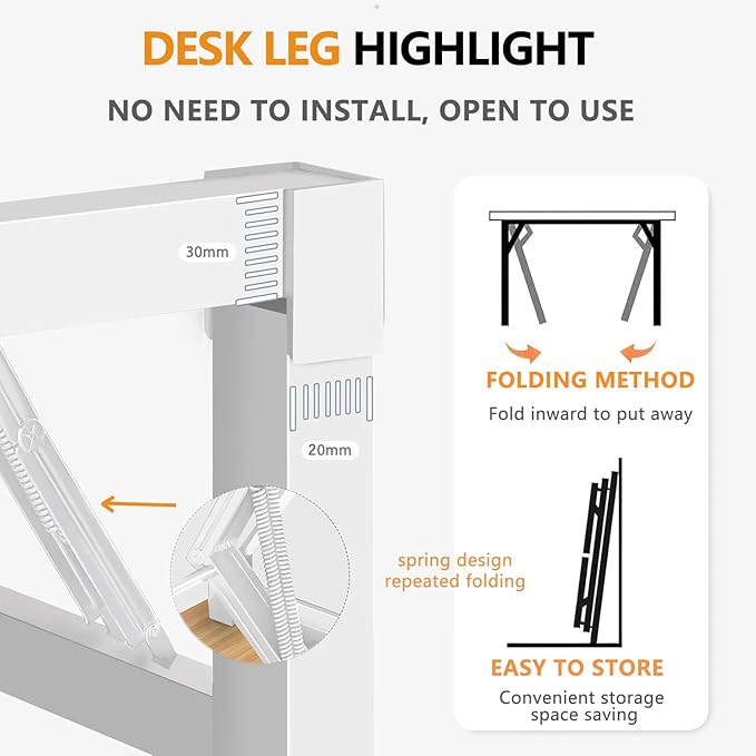 31.5 Inch Foldable Desks for Small Spaces,Foldable Desk No Assembly,Small Table for Bedroom,White.