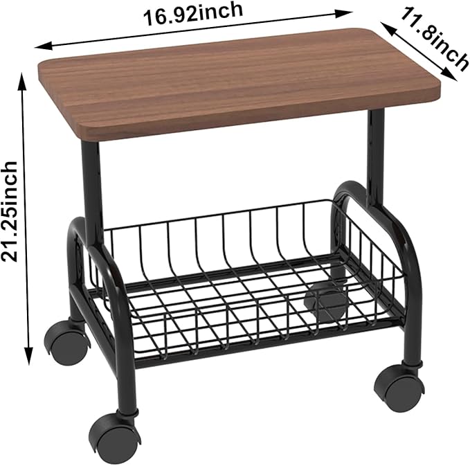 16.92"* 11.81" Small Side Table with Storage, Modern Mid-Century 2 Tier End Table, Sturdy Metal Frame and Storage Shelf, Movable Accent Table for Any Room Style, Modern Country Style, Brown and Black