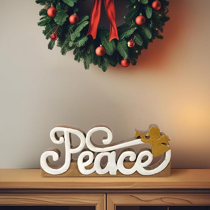 Decozen Living Room Decor: Handcrafted Peace Sign Letters Centerpiece - Bedroom, Indoor Coffee Table, House, Dining Room, Farmhouse & Kitchen Decor, Housewarming Gifts and Accessories - Solid Wood