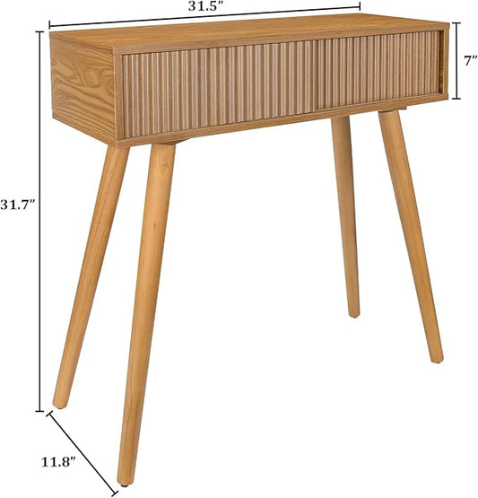 Console Table, Small Console Tables for Entryway，31" Vanity Desk Fluted Dresser Side Table, Brown Entry Table Narrow Console Table Modern Hallway Table Modern Sofa Table for Living Room(Brown)